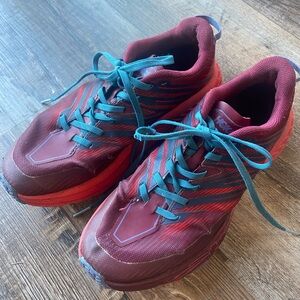 Hoka Burgundy and Turquoise Athletic Shoes